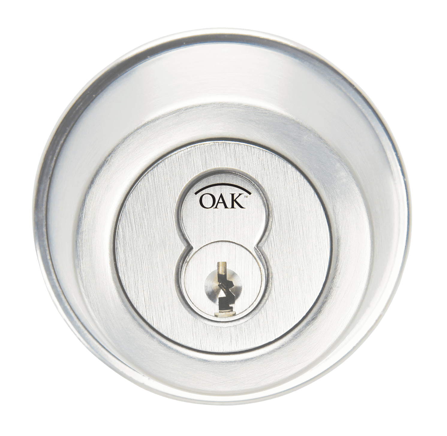 A round metal cylinder labeled "oak," representing a tubular deadbolt for enhanced security.