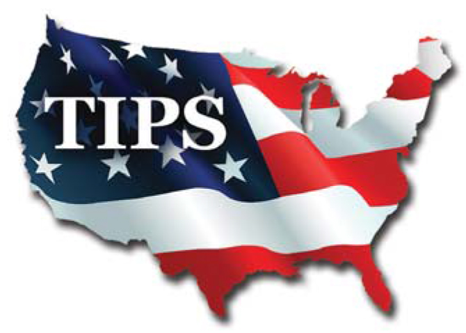 The TIPS logo of an American flag in the shape of the U.S., demonstrating availability across the country